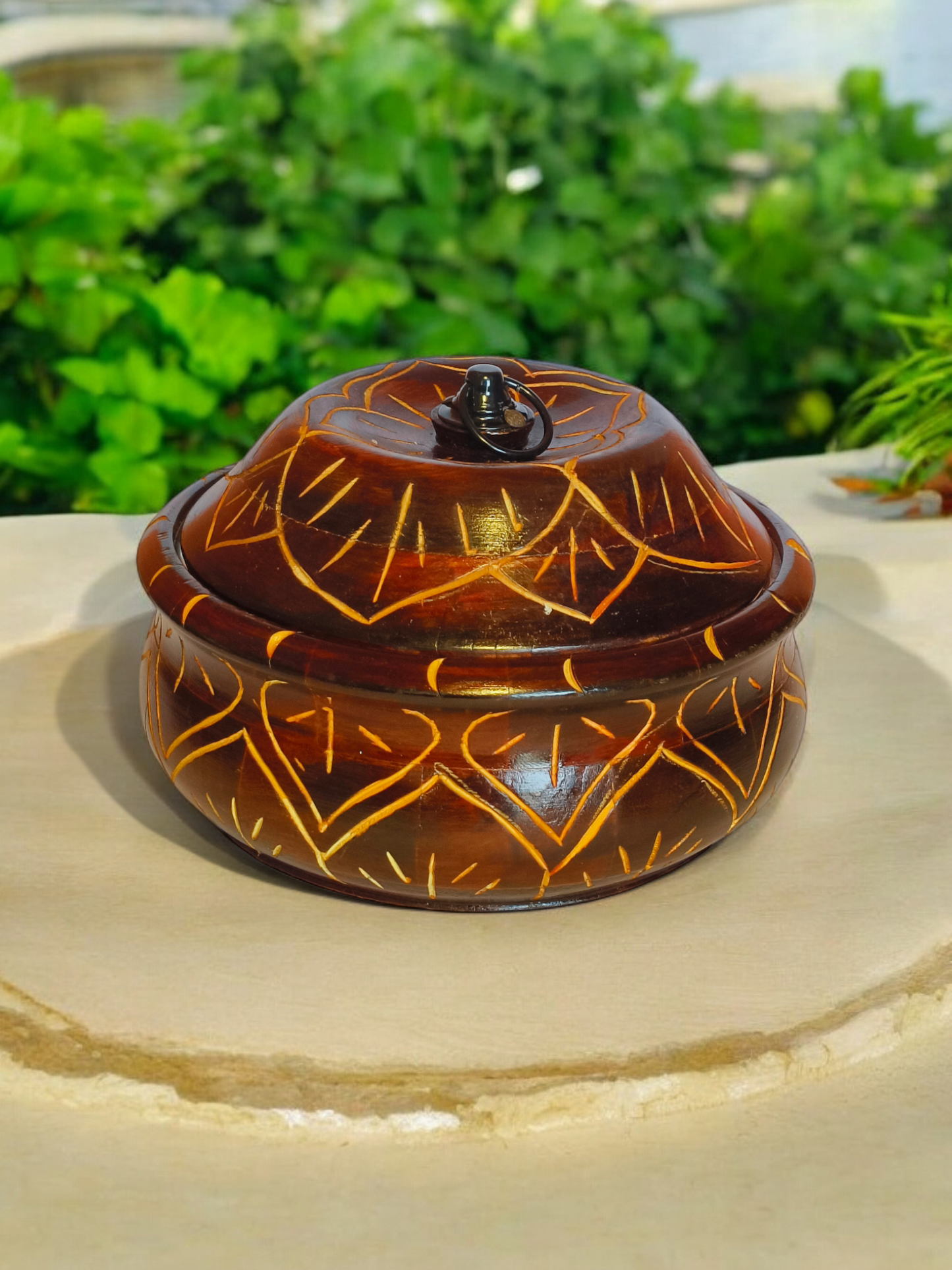 Elegant Floral Handcrafted Wooden Casserole/Roti Box/Chapati Hotpot