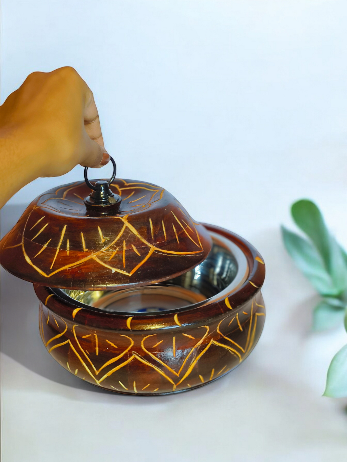 Elegant Floral Handcrafted Wooden Casserole/Roti Box/Chapati Hotpot